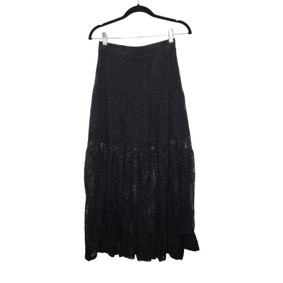 Y2k Kiva Maxi Black Lace Skirt Sheer Goth Emo Punk Fairy Whimsy Medium - Picture 2 of 7